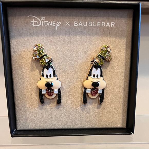 Disney x Baublebar Goofy Earrings Gold Tone Jeweled Bling Cute Fun Cartoon - Picture 1 of 5